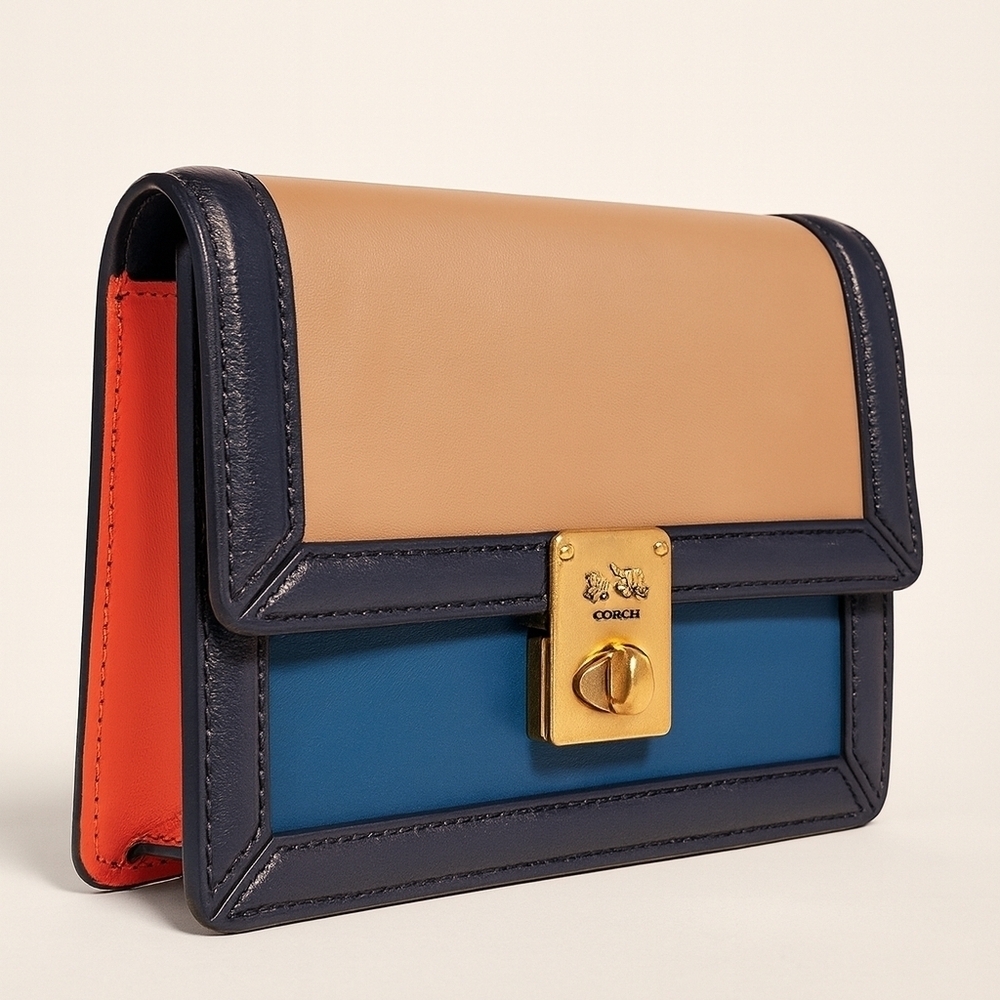 Coach Hutton Belt Bag – Style No. B52080 – Colorblock Leather – Gold Chain Strap